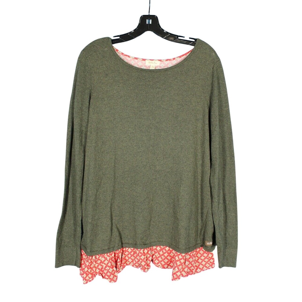 MATILDA JANE 24657 Green MY MIRACLE TWIST BACK Ruffle Trim KNIT SWEATER Sz M